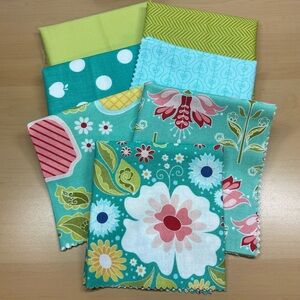 Aqua & Lime Floral Cotton Fabric Bundle